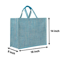 Load image into Gallery viewer, 14X18X9 STRIPE FABRIC JUTE ZIPPER WITH BASE (B-255-BLUE)
