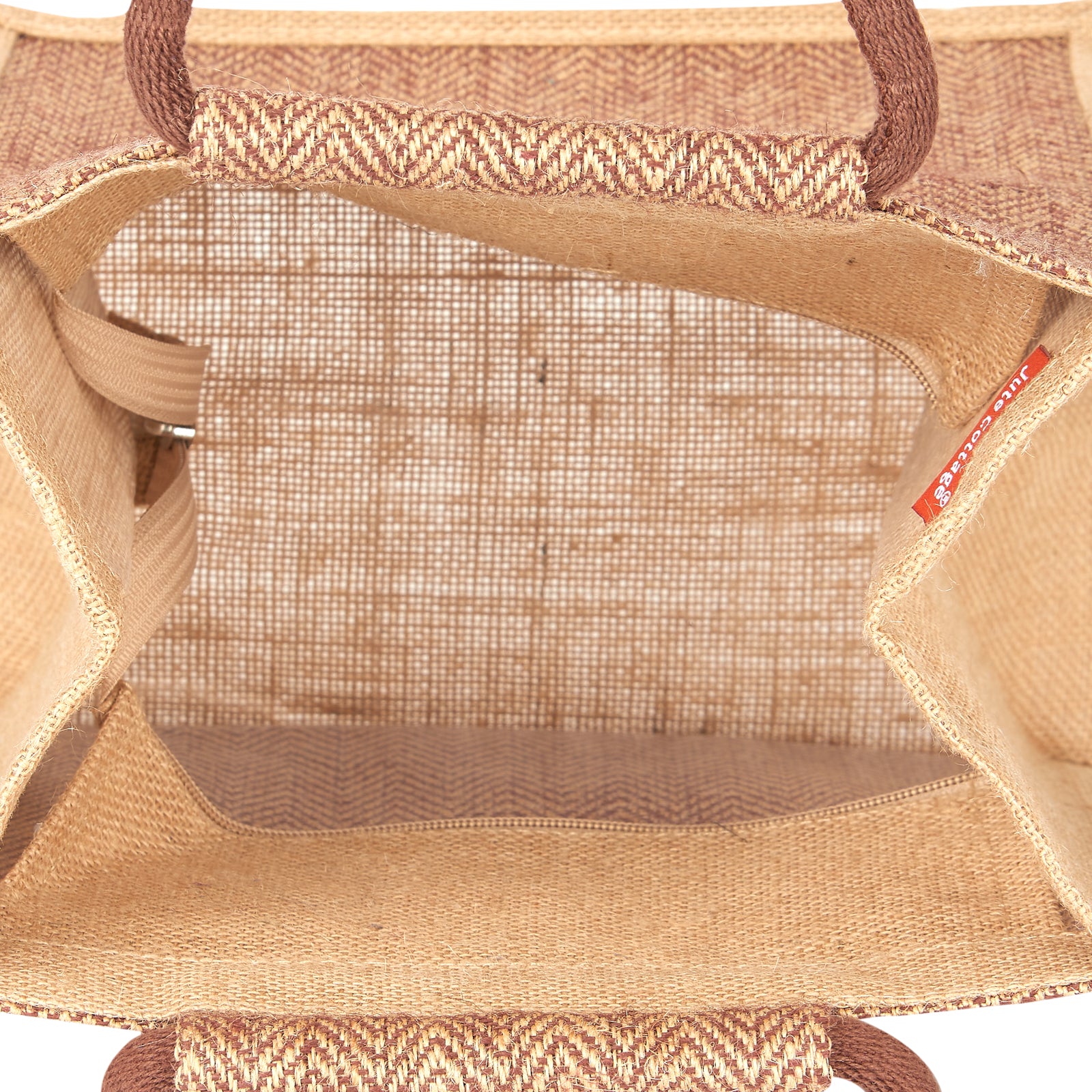 JUTE COTTAGE HERRINGBONE JUTE LUNCH ZIPPER, SUSTAINABLE, ECO-FRIENDLY, 100% GENUINE JUTE, STYLISH (BROWN 12X12X7)