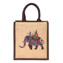 Load image into Gallery viewer, 11 X 10 X 7 - AMBARI ELEPHANT PRINT ZIPPER LUNCH BAG (B-260-CREAM/BROWN)
