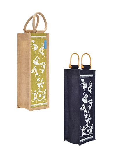 Combo of BOTTLE BAG WARLI PRINT 2 (B-163-BLACK) and BOTTLE BAG WARLI PRINT 2 (B-163-OLIVE GREEN)