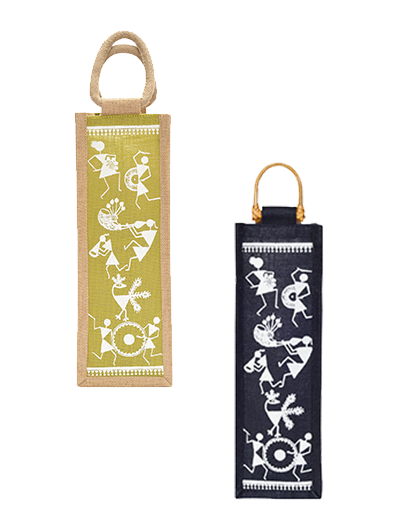 Combo of BOTTLE BAG WARLI PRINT 2 (B-163-BLACK) and BOTTLE BAG WARLI PRINT 2 (B-163-OLIVE GREEN)