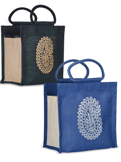 Combo of 10 X 10 PAISLEY ZIPPER LUNCH (B-014-BLACK) and 10 X 10 PAISLEY ZIPPER LUNCH (B-014-BRIGHT BLUE)