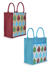 Load image into Gallery viewer, Combo of 13X11 FRONT POCKET LEAF PRINT (B-166-MAROON/NATURAL) and 13X11 FRONT POCKET LEAF PRINT (B-166-PEACOCK BLUE)
