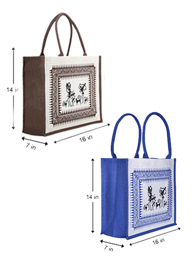 Combo Of 14 X 16 WARLI PRINT BAG (B-059-BLUE) and 14 X 16 WARLI PRINT BAG (B-059-BROWN)