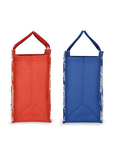 Combo of 16x16 PRINTED ZIPPER JUTE (B-102-BRIGHT BLUE) and 16x16 PRINTED ZIPPER JUTE (B-102-RED)