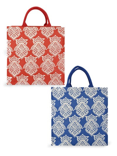 Combo of 16x16 PRINTED ZIPPER JUTE (B-102-BRIGHT BLUE) and 16x16 PRINTED ZIPPER JUTE (B-102-RED)