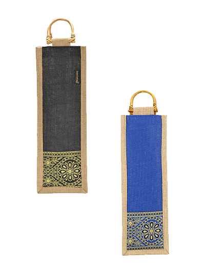 Combo of BOTTLE BAG WITH LACE / PRINT (B-010-BRIGHT BLUE) and BOTTLE BAG WITH LACE / PRINT (B-010-BLACK)