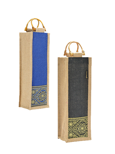 Combo of BOTTLE BAG WITH LACE / PRINT (B-010-BRIGHT BLUE) and BOTTLE BAG WITH LACE / PRINT (B-010-BLACK)