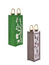 Load image into Gallery viewer, Combo of BOTTLE BAG WARLI PRINT 2 (B-163-WHITE/BROWN) and BOTTLE BAG WARLI PRINT 1 (B-162-GREEN)
