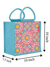 Load image into Gallery viewer, 10 X 10 X 7 - MUGHAL PRINT ZIPPER LUNCH (B-187-TURQUOISE BLUE)
