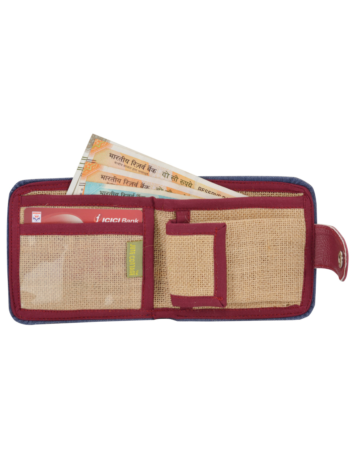 JUTE COTTAGE WALLET 2 FOLD FLAP, SUSTAINABLE, ECO-FRIENDLY, 100% GENUINE, STYLISH JUTE WALLET (BLUE 4X4.5)