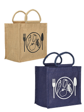 Load image into Gallery viewer, Combo of 10X10 SPOON &amp; FORK PRINT LUNCH BAG ZIPPER (B-184-NATURAL) and 10X10 SPOON &amp; FORK PRINT LUNCH BAG ZIPPER (B-184-NAVY BLUE)
