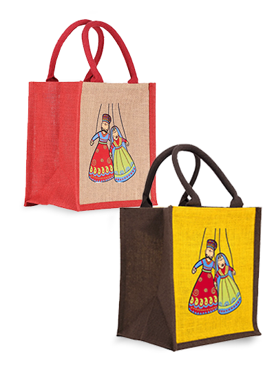 Combo of 11X10 PUPPET PRINT ZIPPER LUNCH BAG (B-238-RED/NATURAL) and 11X10 PUPPET PRINT ZIPPER LUNCH BAG (B-238-YELLOW/BROWN)