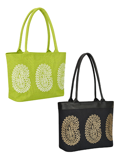 Combo of MANGO PRINT JUTE BAG (D-213-GREEN) and MANGO PRINT JUCO (D-180-BLACK)