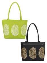 Load image into Gallery viewer, Combo of 3 MANGO PRINT JUTE BAG (D-213-GREEN) and 3 MANGO PRINT JUCO (D-180-BLACK)
