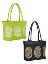 Load image into Gallery viewer, Combo of 3 MANGO JUTE BAG (D-213-GREEN) and 3 MANGO PRINT JUCO (D-180-BLACK)
