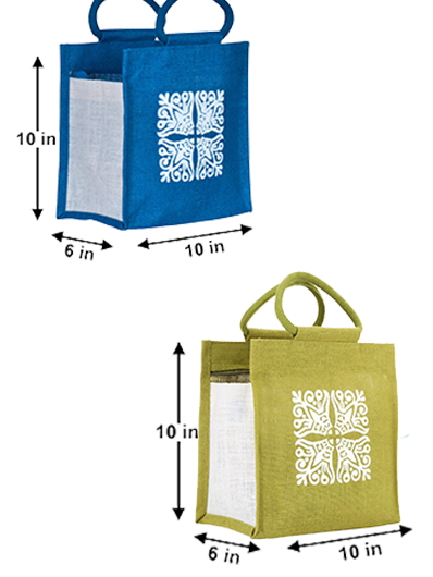Combo of 10 X 10 MOTIF ZIPPER LUNCH (B-014-BRIGHT BLUE) and 10 X 10 MOTIF ZIPPER LUNCH (B-014-OLIVE GREEN)