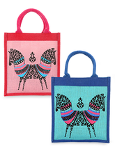 Load image into Gallery viewer, Combo of 12 X 11 DOUBLE ZEBRA PRINT BAG (B-072-PINK) and 12 X 11 DOUBLE ZEBRA PRINT BAG (B-072-BRIGHT BLUE)
