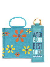 Load image into Gallery viewer, Combo of 10X10 MULTI FLOWER LUNCH (B-106-TURQUOISE BLUE) and BOTTLE BAG WATER BEST FREIND (B-214-TURQUOISE BLUE)
