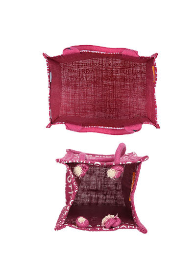 Combo of 10 X 10 JUTE COTTAGE PRINT LUNCH BAG (B-053-MAGENTA) and BOTTLE BAG JUTE COTTAGE PRINTED (B-062-MAGENTA)