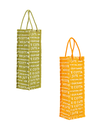 Combo of BOTTLE BAG JUTE COTTAGE PRINTED (B-062-OLIVE GREEN) and BOTTLE BAG JUTE COTTAGE PRINTED (B-062-YELLOW)
