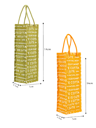 Combo of BOTTLE BAG JUTE COTTAGE PRINTED (B-062-OLIVE GREEN) and BOTTLE BAG JUTE COTTAGE PRINTED (B-062-YELLOW)