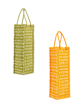 Load image into Gallery viewer, Combo of BOTTLE BAG JUTE COTTAGE PRINTED (B-062-OLIVE GREEN) and BOTTLE BAG JUTE COTTAGE PRINTED (B-062-YELLOW)
