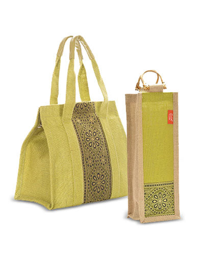 Combo of VERTICAL LACE SMALL ZIPPER (B-029-OLIVE GREEN) and BOTTLE BAG WITH LACE / PRINT (B-010-OLIVE GREEN)