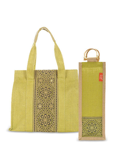 Combo of VERTICAL LACE SMALL ZIPPER (B-029-OLIVE GREEN) and BOTTLE BAG WITH LACE / PRINT (B-010-OLIVE GREEN)