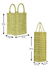 Load image into Gallery viewer, Combo of 13 X 11 JUTE COTTAGE PRINTED ZIPPER (B-038-OLIVE GREEN) and BOTTLE BAG JUTE COTTAGE PRINTED (B-062-OLIVE GREEN)
