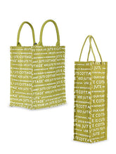 Load image into Gallery viewer, Combo of 13 X 11 JUTE COTTAGE PRINTED ZIPPER (B-038-OLIVE GREEN) and BOTTLE BAG JUTE COTTAGE PRINTED (B-062-OLIVE GREEN)
