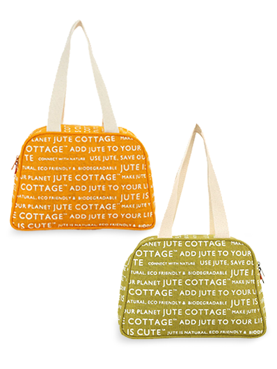 Combo of TAPE HANDLE LUNCH ZIPPER (JUTE COTTAGE PRINTED) - (B-035-YELLOW)  and TAPE HANDLE LUNCH ZIPPER (JUTE COTTAGE PRINTED) - (B-035-OLIVE GREEN)