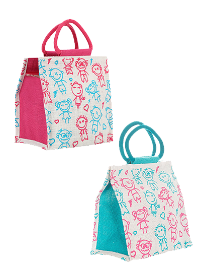 Combo of 10 X 10 CHILDREN PRINT ZIPPER LUNCH (B-045-TURQUOISE BLUE) and 10 X 10 CHILDREN PRINT ZIPPER LUNCH (B-045-PINK)