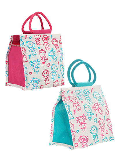 Combo of 10 X 10 CHILDREN PRINT ZIPPER LUNCH (B-045-TURQUOISE BLUE) and 10 X 10 CHILDREN PRINT ZIPPER LUNCH (B-045-PINK)