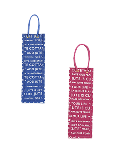 Combo of BOTTLE BAG JUTE COTTAGE PRINTED (B-062-BRIGHT BLUE) and BOTTLE BAG JUTE COTTAGE PRINTED (B-062-MAGENTA)