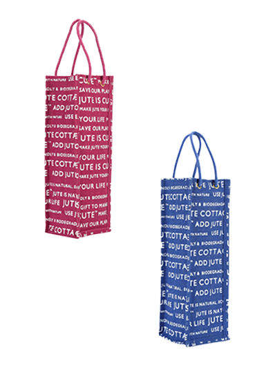 Combo of BOTTLE BAG JUTE COTTAGE PRINTED (B-062-BRIGHT BLUE) and BOTTLE BAG JUTE COTTAGE PRINTED (B-062-MAGENTA)
