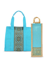 Load image into Gallery viewer, Combo of VERTICAL LACE SMALL ZIPPER (B-029-TURQUOISE BLUE) and BOTTLE BAG WITH LACE / PRINT (B-010-TURQUOISE BLUE)
