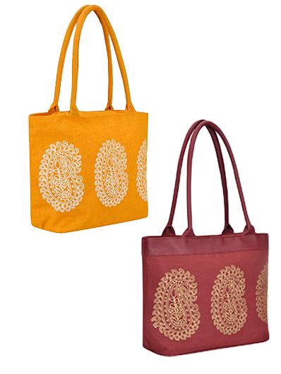 Combo of MANGO PRINT JUCO (D-180-MAROON) and MANGO PRINT JUTE BAG (D-213-YELLOW)
