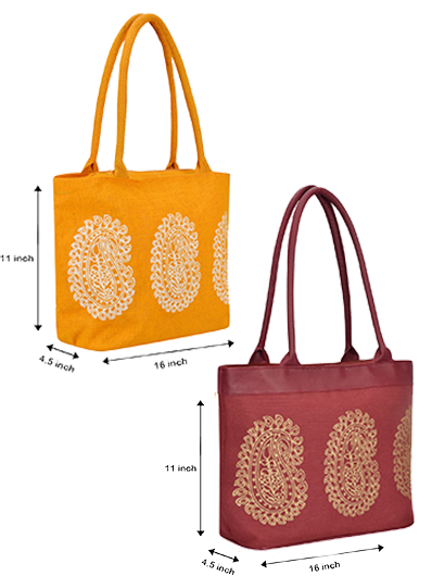 Combo of MANGO PRINT JUCO (D-180-MAROON) and MANGO PRINT JUTE BAG (D-213-YELLOW)